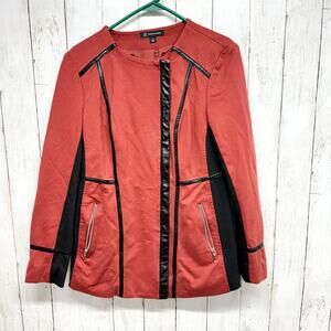 INC International Concepts S Faux Leather Trim Moto Jacket Blazer Burnt Pepper